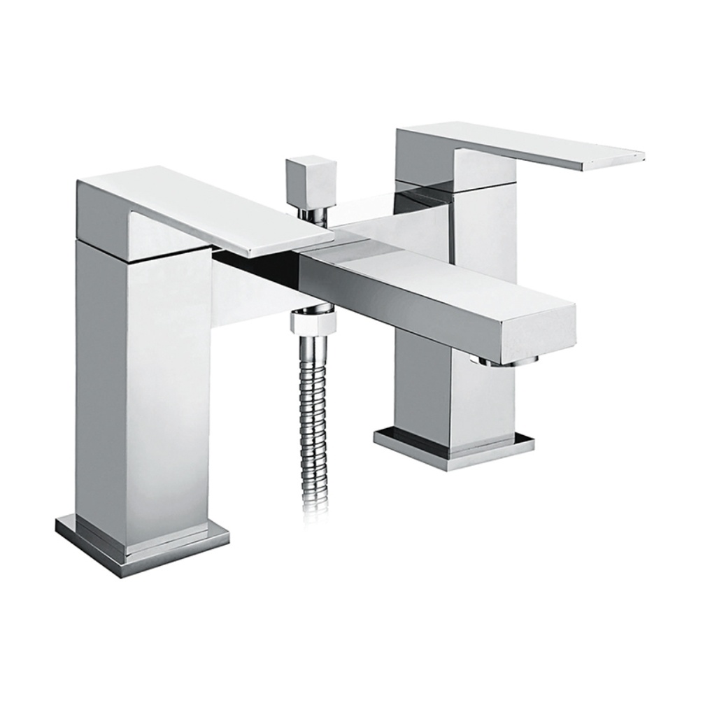 Product Cut out image of the Abacus Plan Chrome Deck Mounted Bath Shower Mixer